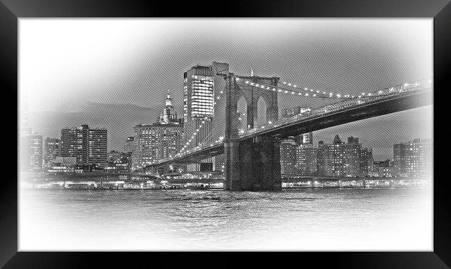 Beautiful Brooklyn Bridge New York at night Framed Print by Erik Lattwein