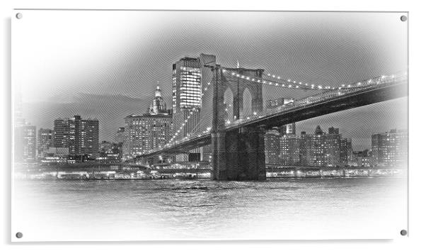 Beautiful Brooklyn Bridge New York at night Acrylic by Erik Lattwein