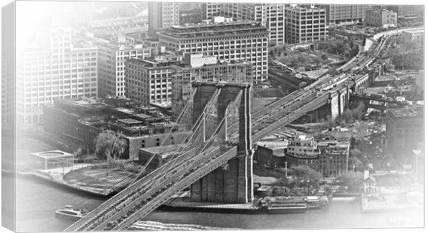 Aerial view over Brooklyn Bridge New York Canvas Print by Erik Lattwein