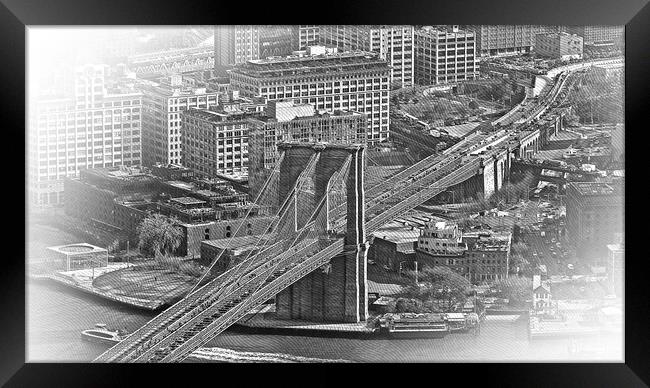 Aerial view over Brooklyn Bridge New York Framed Print by Erik Lattwein