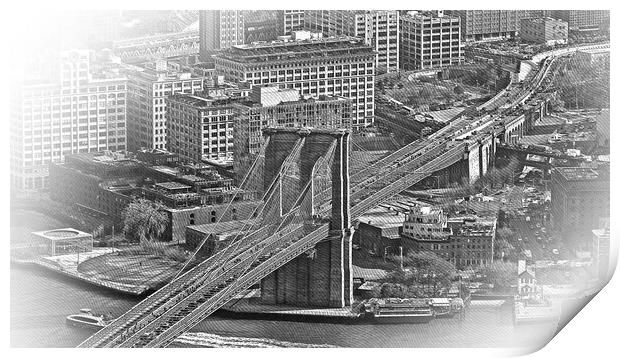Aerial view over Brooklyn Bridge New York Print by Erik Lattwein