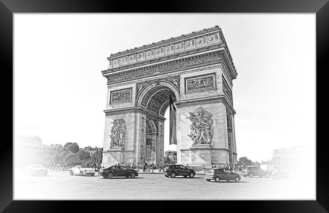 The famous Arc de Triomphe landmark in Paris Framed Print by Erik Lattwein