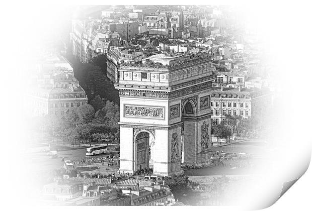Famous Triumphs Arch called Arc de Triomphe in Paris - aerial vi Print by Erik Lattwein