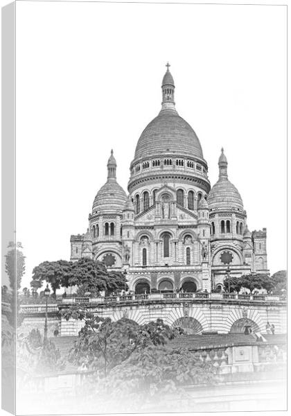 Famous Sacre Coeur church in Paris on Montmartre hill Canvas Print by Erik Lattwein