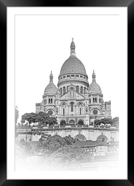 Famous Sacre Coeur church in Paris on Montmartre hill Framed Mounted Print by Erik Lattwein