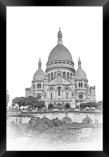 Famous Sacre Coeur church in Paris on Montmartre hill Framed Print by Erik Lattwein