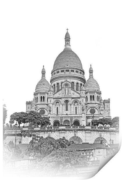 Famous Sacre Coeur church in Paris on Montmartre hill Print by Erik Lattwein