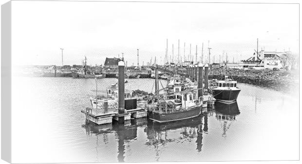 Small pier with fisher boats in Howth Canvas Print by Erik Lattwein