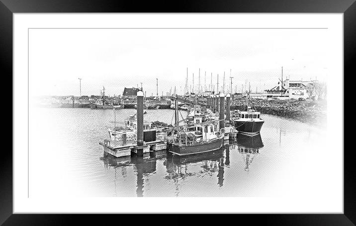 Small pier with fisher boats in Howth Framed Mounted Print by Erik Lattwein