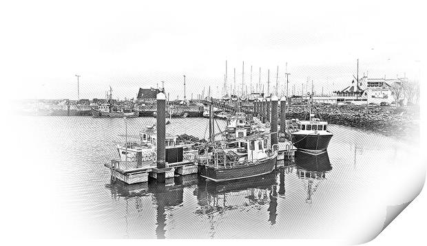 Small pier with fisher boats in Howth Print by Erik Lattwein