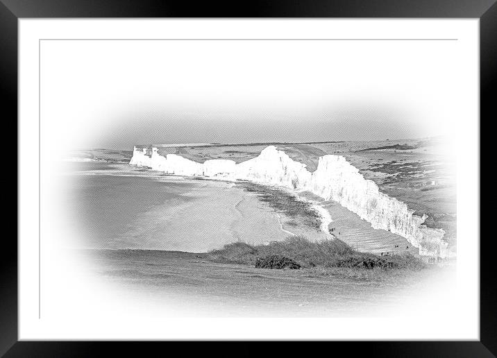 Famous Seven Sisters White Cliffs at the coast of Sussex England Framed Mounted Print by Erik Lattwein