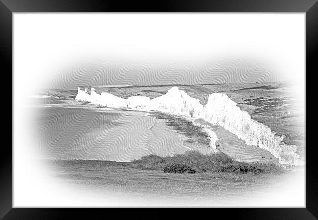 Famous Seven Sisters White Cliffs at the coast of Sussex England Framed Print by Erik Lattwein