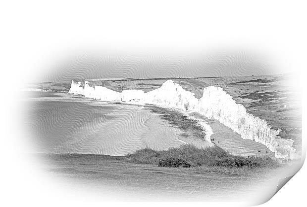 Famous Seven Sisters White Cliffs at the coast of Sussex England Print by Erik Lattwein