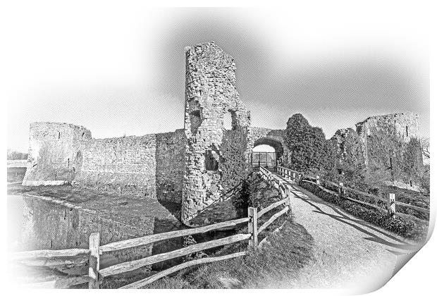 Pevensey Castle in Sussex ruins of medieval castle Print by Erik Lattwein