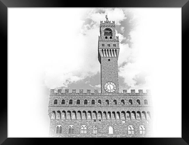 Famous Palazzo Vecchio in Florence - the Vecchio Palace in the h Framed Print by Erik Lattwein