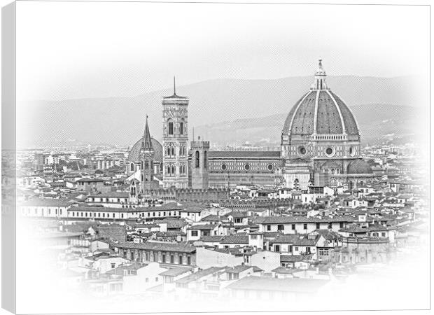 Panoramic view over the city of Florence from Michelangelo Squar Canvas Print by Erik Lattwein