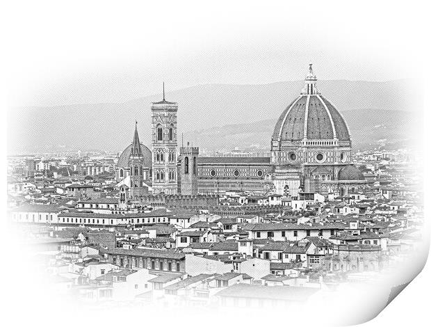 Panoramic view over the city of Florence from Michelangelo Squar Print by Erik Lattwein