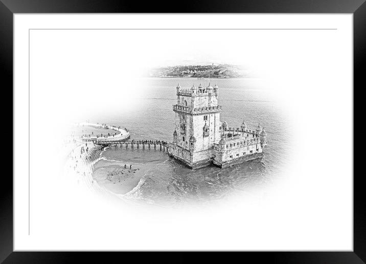 Most important landmark in Lisbon . The Tower of Belem from abov Framed Mounted Print by Erik Lattwein