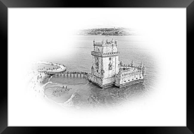 Most important landmark in Lisbon . The Tower of Belem from abov Framed Print by Erik Lattwein