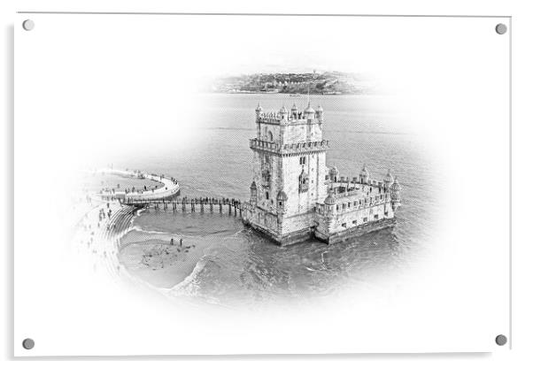 Most important landmark in Lisbon . The Tower of Belem from abov Acrylic by Erik Lattwein