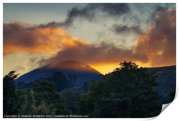 Pen-y-Ghent Dawn from Helwith Bridge Print by Heather Sheldrick