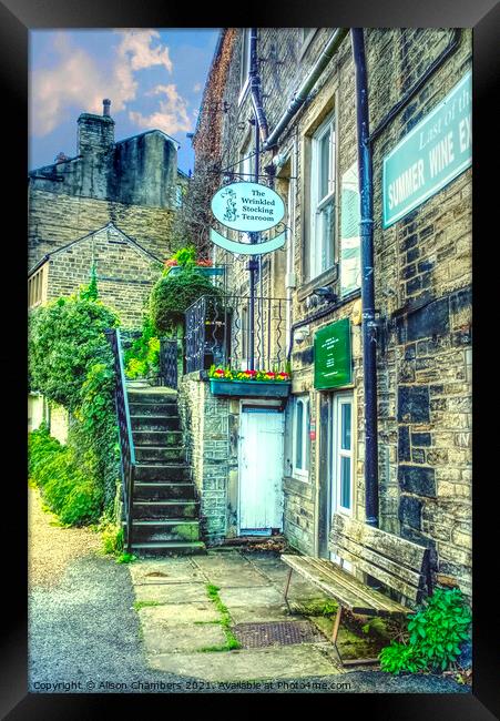 The Wrinkled Stocking Tearoom Holmfirth Framed Print by Alison Chambers