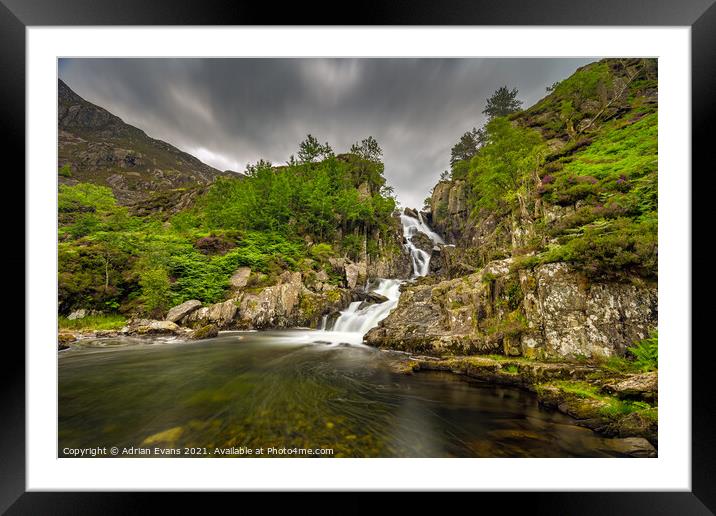 Ogwen Waterfall Snowdonia  Framed Mounted Print by Adrian Evans