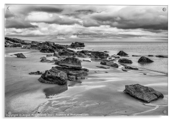 Rocks on Dornoch beach mono Acrylic by Angus McComiskey