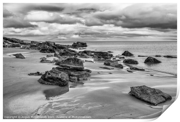 Rocks on Dornoch beach mono Print by Angus McComiskey
