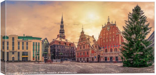 Town Hall square with House of the Blackheads and  Canvas Print by Maria Vonotna