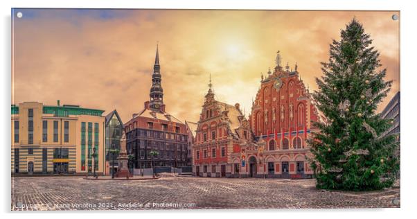 Town Hall square with House of the Blackheads and  Acrylic by Maria Vonotna