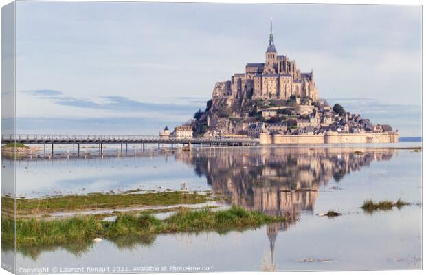 Le Mont Saint-Michel in the bay Canvas Print by Laurent Renault