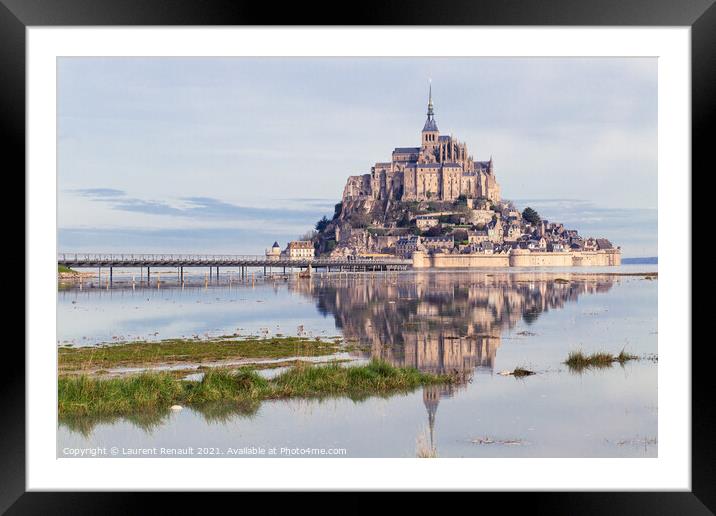 Le Mont Saint-Michel in the bay Framed Mounted Print by Laurent Renault