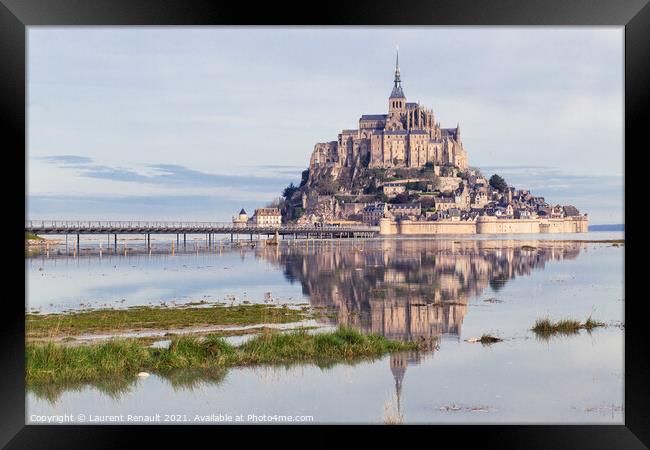 Le Mont Saint-Michel in the bay Framed Print by Laurent Renault