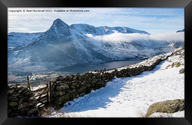 Tryfan and Ogwen Valley in Winter Snowdonia Framed Print by Pearl Bucknall