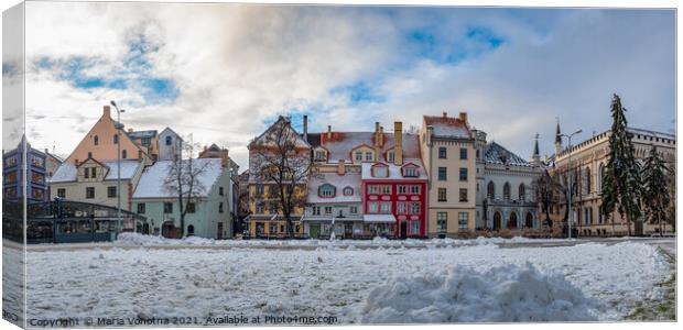 Panoramic view of Riga city center in winter Canvas Print by Maria Vonotna