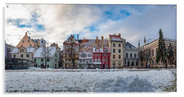 Panoramic view of Riga city center in winter Acrylic by Maria Vonotna