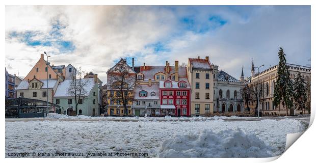 Panoramic view of Riga city center in winter Print by Maria Vonotna