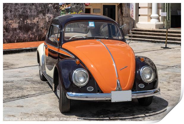 Black and orange vintage Volkswagen Beetle Print by Kevin Hellon