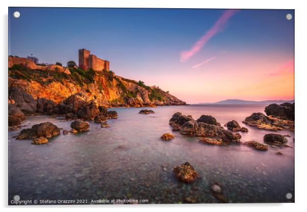 Talamone medieval fortress at sunset. Tuscany Acrylic by Stefano Orazzini