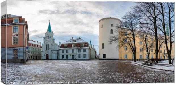 Riga Castle during sunny winter snowy day Canvas Print by Maria Vonotna