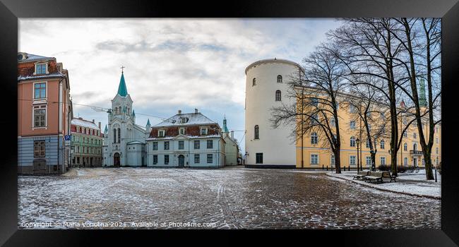 Riga Castle during sunny winter snowy day Framed Print by Maria Vonotna