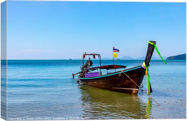 Long tail boat on the Andaman Sea  Canvas Print by Kevin Hellon