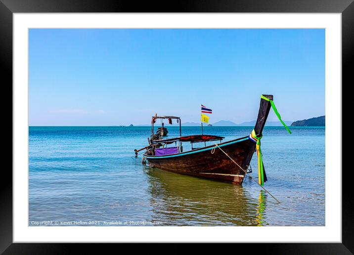 Long tail boat on the Andaman Sea  Framed Mounted Print by Kevin Hellon