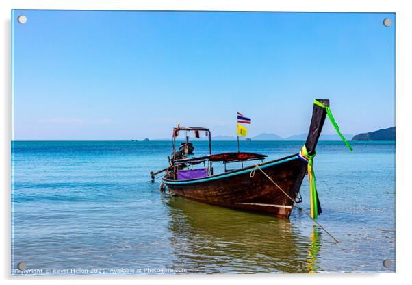Long tail boat on the Andaman Sea  Acrylic by Kevin Hellon