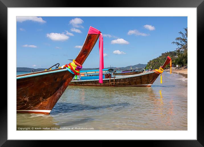 Long tail boats on the Andaman Sea  Framed Mounted Print by Kevin Hellon