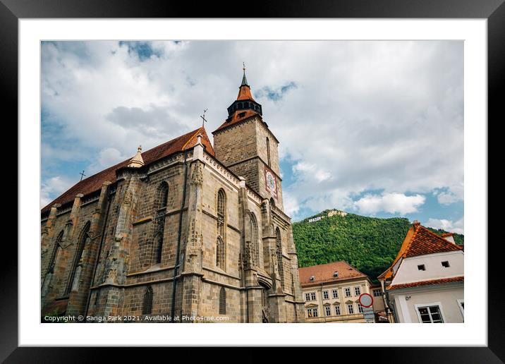 Black Church and Tampa mountain in Brasov Framed Mounted Print by Sanga Park
