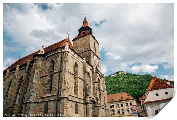 Black Church and Tampa mountain in Brasov Print by Sanga Park