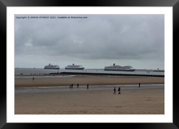 THREE QUEENS CUNARD SHIPS ARRIVING ON THE MERSEY. LIVERPOOL Framed Mounted Print by SIMON STAPLEY