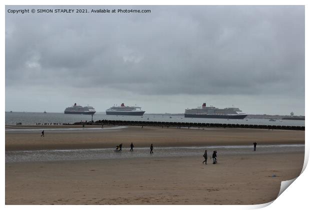 THREE QUEENS CUNARD SHIPS ARRIVING ON THE MERSEY. LIVERPOOL Print by SIMON STAPLEY